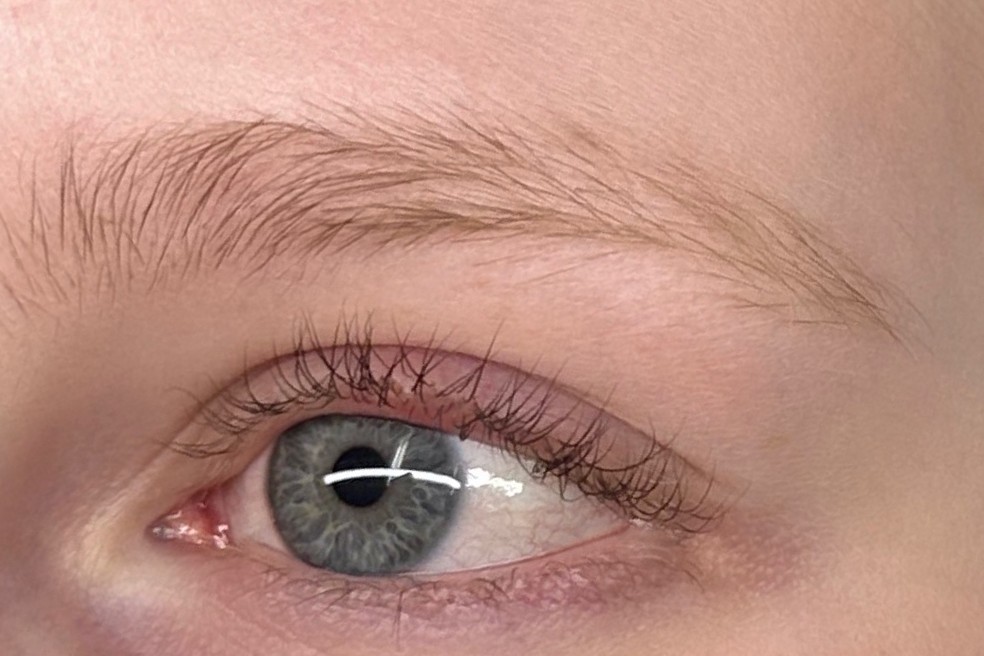 Voor: wimper extensions en wenkbrauwen, close-up van het oog