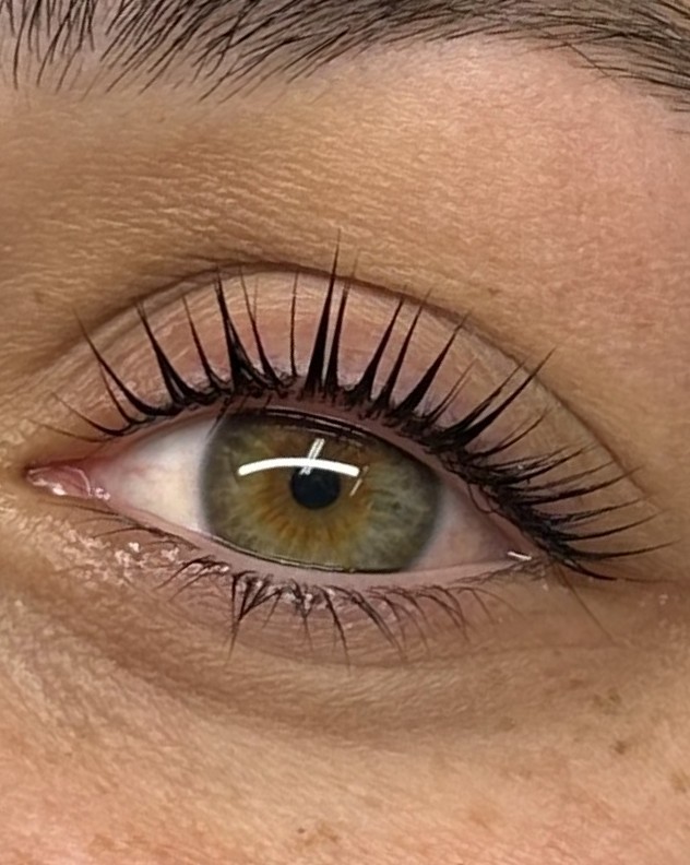 Gelifte wimpers en een geshapete wenkbrauw, close-up